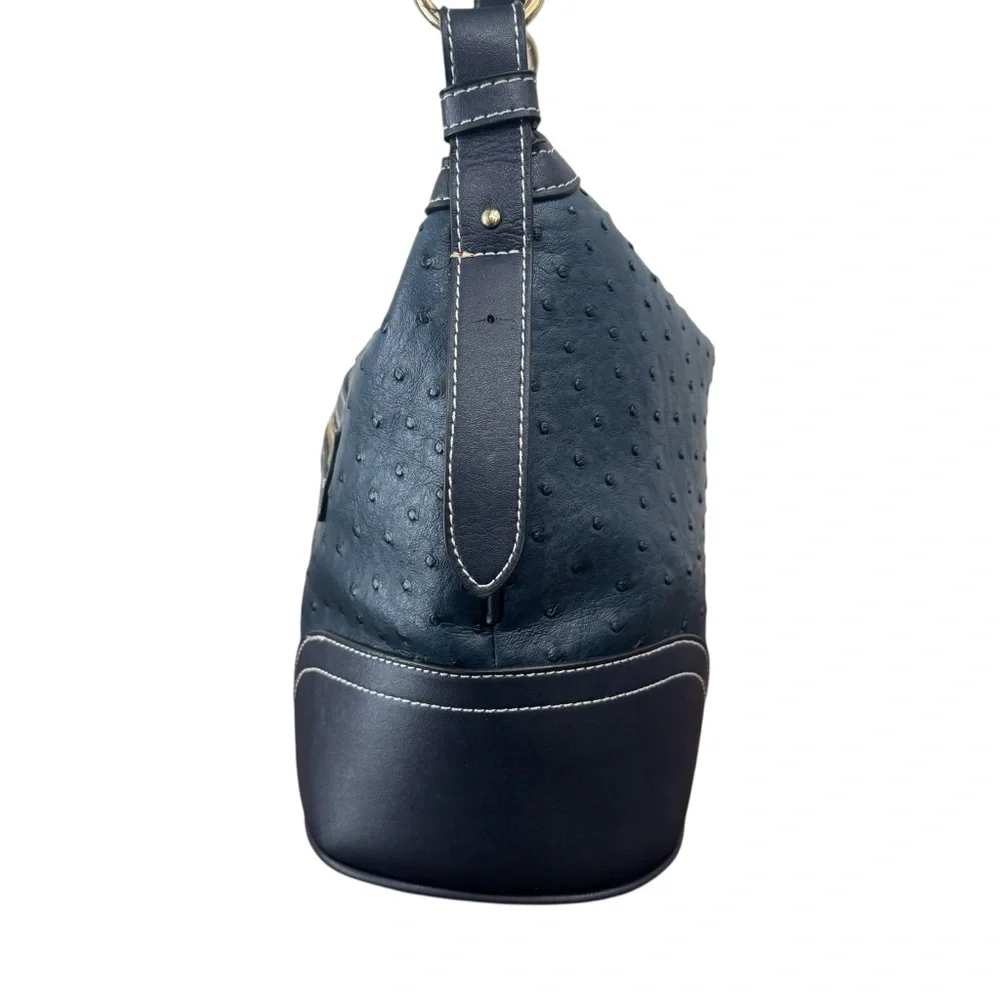 Dooney & Bourke Ostrich Embossed Leather Shoulder Bag Navy Blue Medium Purse - Picture 7 of 11
